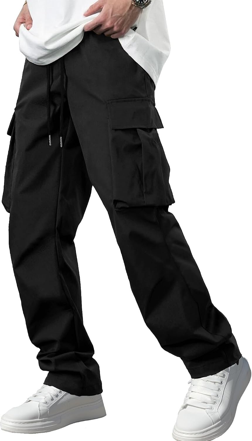 617LZn9zLL._AC_SL1500_.jpg Men's Casual Cargo Pants Workout Joggers Stretch Sweatpants Hiking Drawstring Tactical Pants with Multi Pockets - Image 1