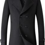 Men's Woolen Trench Coat Regular Fit Double Breasted Wool Blend Jacket Winter Pea Coat Businesss Overcoat