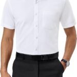 Mens Short  Dress Shirts Regular Fit Stretch Wrinkle-Resistant Button Down Shirts