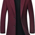 Men's Winter Coat Trench Overcoat Wool Blend Casual Single Breasted Mid-Long Pea Top Jacket