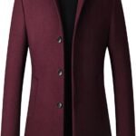 Men's Trench Coat Wool Blend Slim Fit Top Coat Single Breasted Business Overcoat