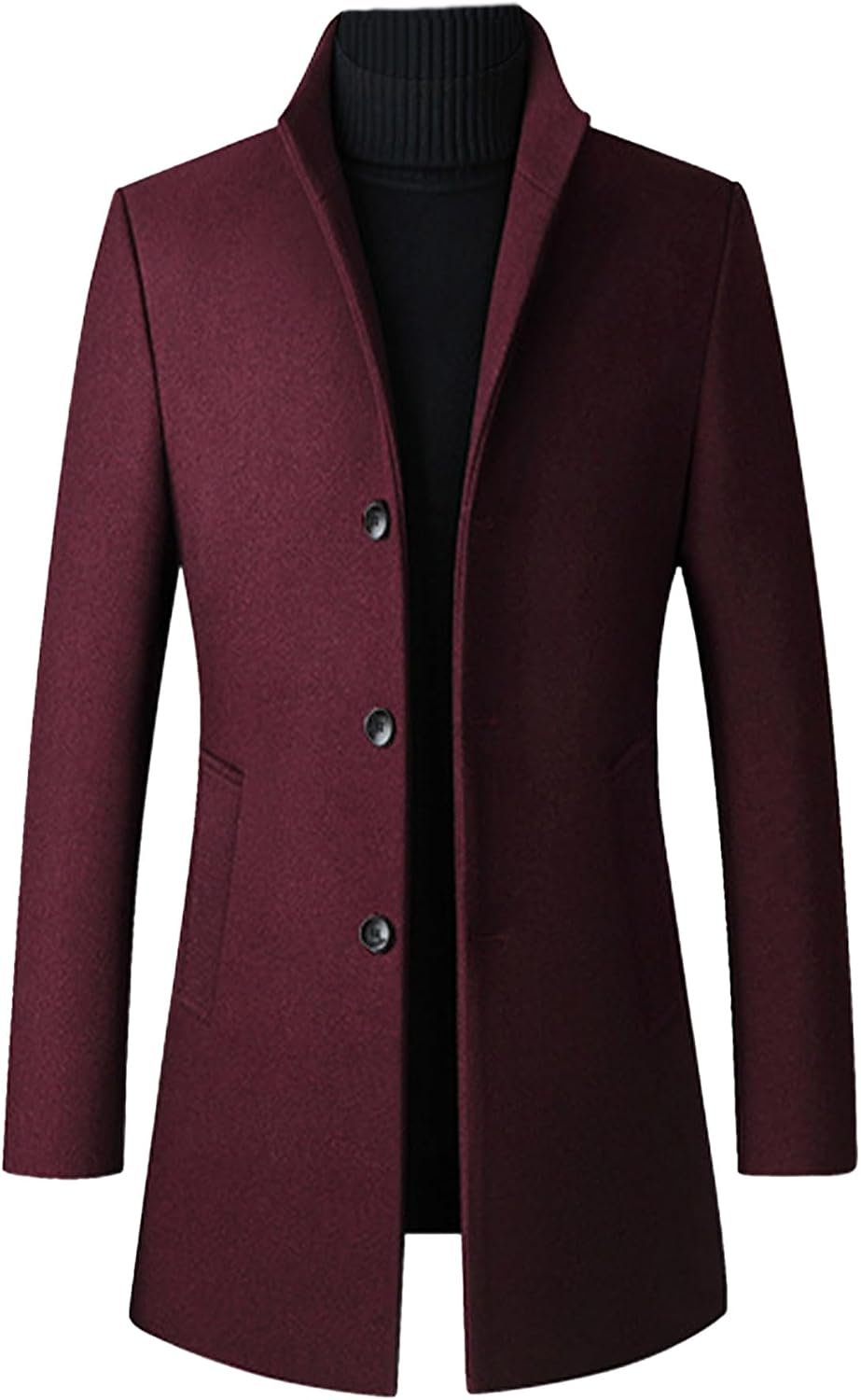61eggZ5EtL._AC_SL1500_.jpg Men's Trench Coat Wool Blend Slim Fit Top Coat Single Breasted Business Overcoat - Image 1