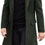 Men's Casual Trench Coat Slim Fit Notched Collar Long Jacket Overcoat Single Breasted Pea Coat wih Pockets