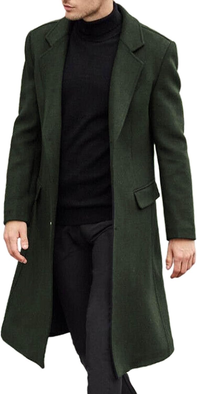 61mXbST3QL._AC_SL1500_.jpg Men's Casual Trench Coat Slim Fit Notched Collar Long Jacket Overcoat Single Breasted Pea Coat wih Pockets - Image 1