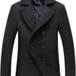 Men's Classic Notched Collar Double Breasted Wool Blend Pea Coat