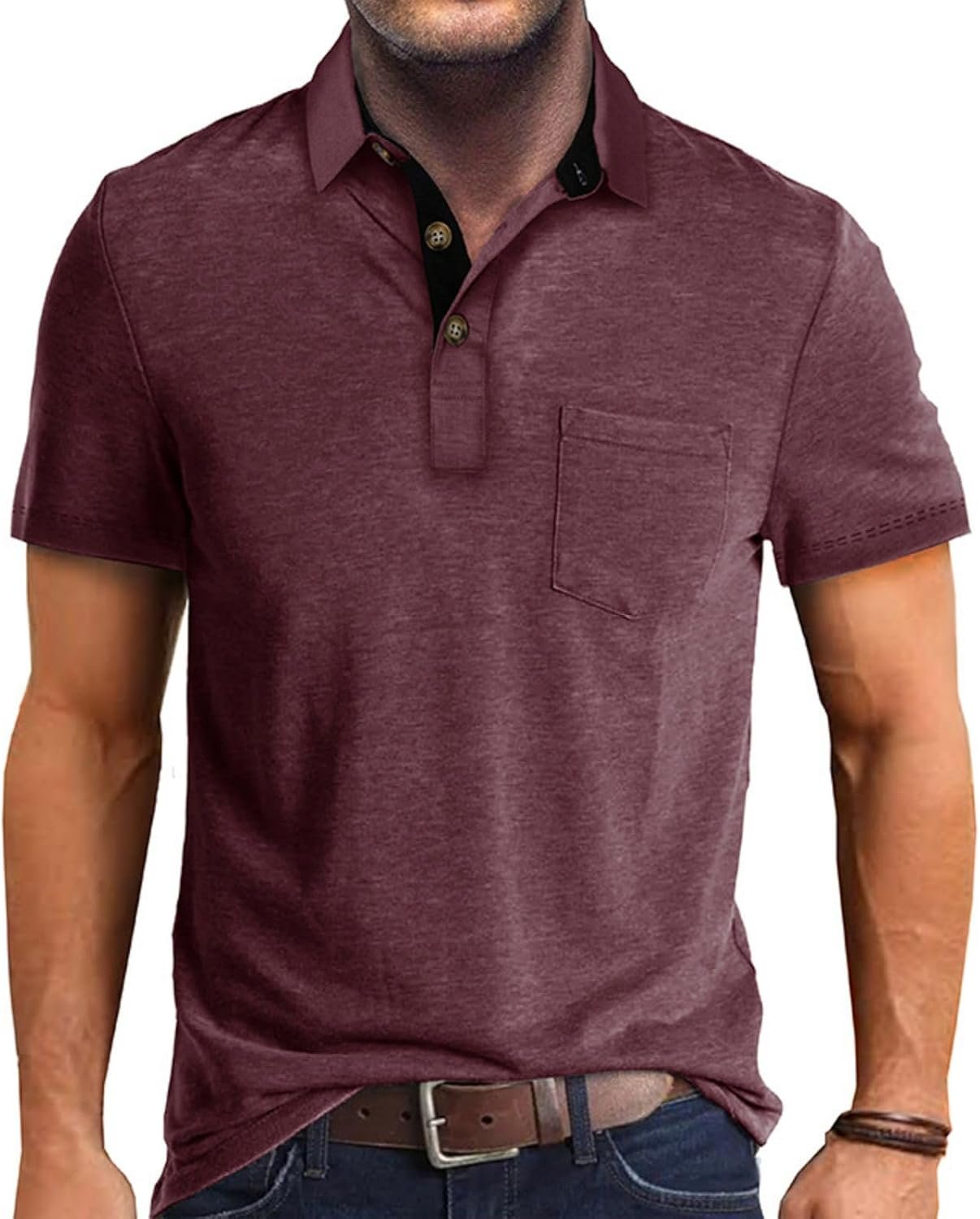 7149y6dlg4L._AC_SL1500_.jpg Men's Casual Polo Shirts Classic Button Basic Short Shirt Solid Color Cotton Tees Golf Stylish Tops - Image 1