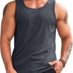 Men's Ribbed Tank Tops 2 Pack Knit less Workout T Shirt Muscle Gym Fitness Tee