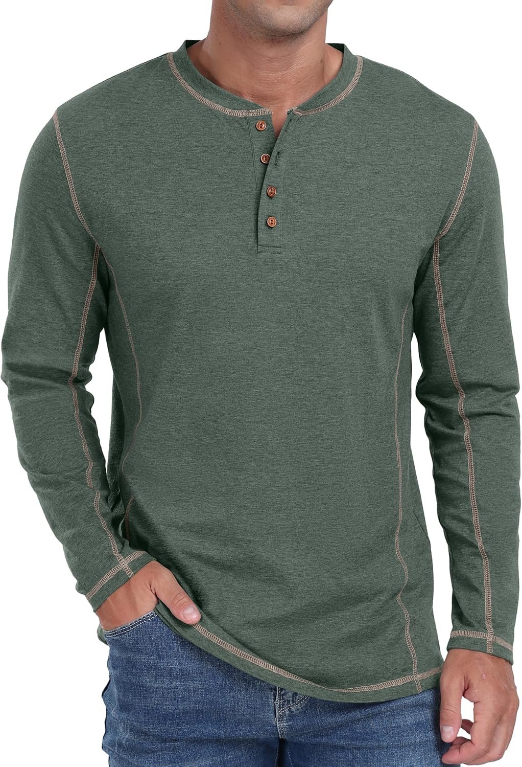 912rqDD6mzL._AC_SL1500_.jpg Men's Henley Shirts Long Sleeve Casual Classic Tee Cotton Button Henley T-Shirts - Image 1