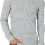 Long Sleeve Waffle Henley Shirts for Men, Slim-Fit